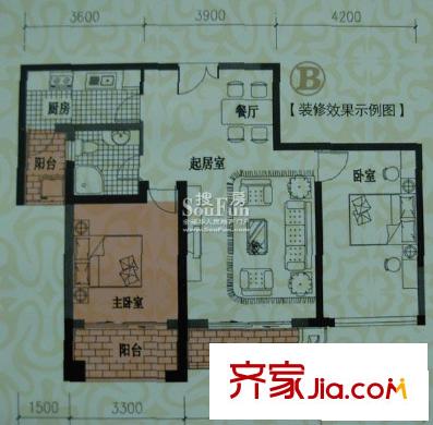 瑞景國際公館戶型圖BA戶型 2室2廳1衛(wèi)1廚
