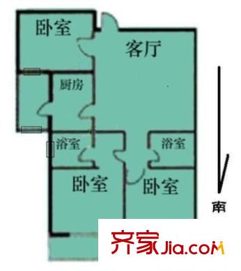 東方花苑 3室 戶型圖
