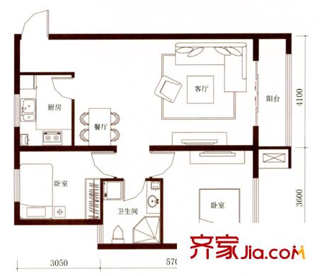 怡景文園戶型圖G3a戶型 2室2廳1衛(wèi)1廚