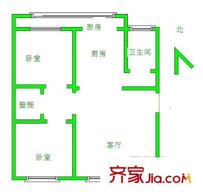 鳳凰北園戶(hù)型圖2居室 2室1廳1衛(wèi)1廚