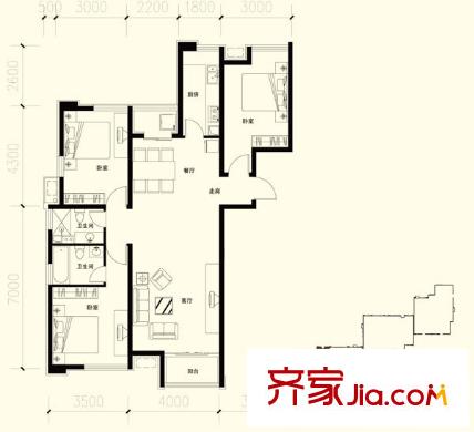 軍創(chuàng)凱旋城戶型圖2號樓A戶型 3室2廳2衛(wèi)1廚