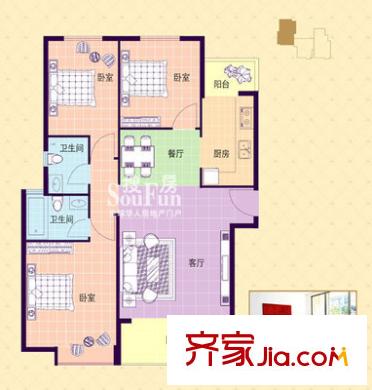 繁榮花園 3室 戶型圖