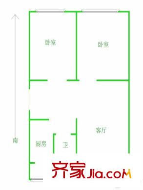 龍?jiān)葱戮討粜蛨D兩居室 2室1廳1衛(wèi)1廚