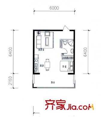 尚品名都戶型圖二期Z4戶型1/2號(hào)樓 1室1廳1衛(wèi)1廚
