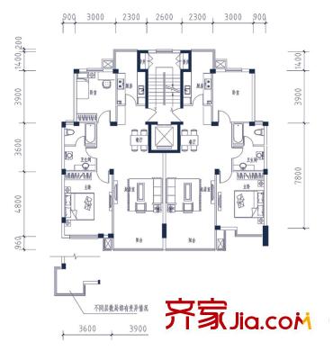 尚品名都戶型圖二期B2’戶型 4號樓 2室2廳1衛(wèi)1廚