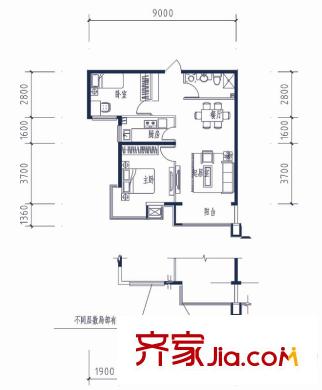 尚品名都戶型圖二期B6戶型 3/5/6號(hào)樓 2室2廳1衛(wèi)1廚