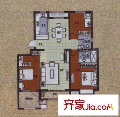 六灣戶型圖標準平層戶型 3室2廳2衛(wèi)1廚