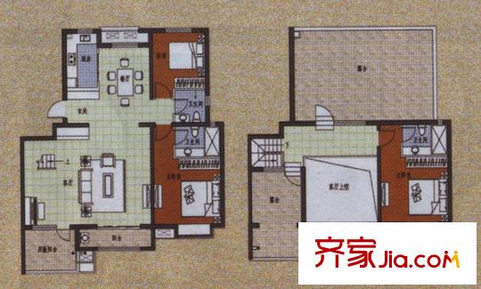六灣戶型圖頂層復(fù)式戶型 3室2廳3衛(wèi)1廚