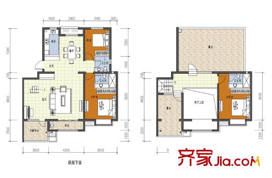六灣戶型圖二期LY 躍層戶型 3室2廳3衛(wèi)1廚