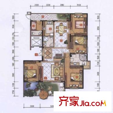 西提灣戶型圖1#01單元B戶型 4室3廳3衛(wèi)1廚