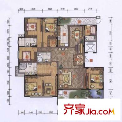 西提灣戶型圖1#04單元A戶型 6室3廳3衛(wèi)1廚