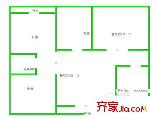 華育樓戶(hù)型圖三居室 3室2廳1衛(wèi)1廚