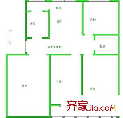 馮大里新村戶型圖3室2廳 129平方米  3室2廳2衛(wèi)1廚