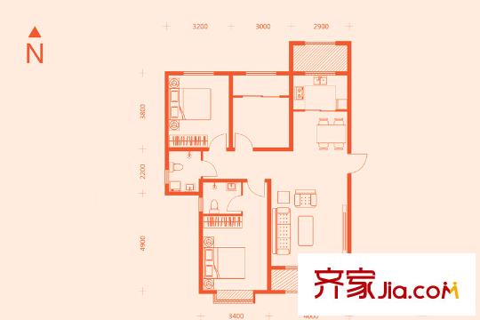 鳳城天鵝湖莊園8#樓標準層C1 2室2廳2衛(wèi)1廚