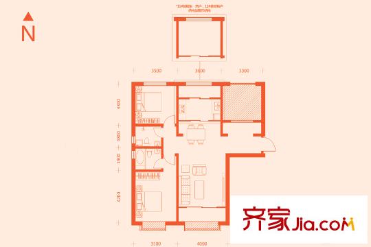 鳳城天鵝湖莊園11、12#樓標(biāo)準(zhǔn)層C4戶型 3室2廳2衛(wèi)1廚