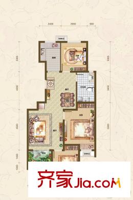 恒泰悅季標(biāo)準(zhǔn)層A戶型 3室2廳1衛(wèi)1廚