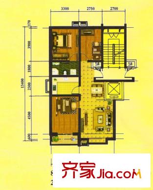 水岸明苑2號、8號C戶型 3室1廳1衛(wèi)1廚