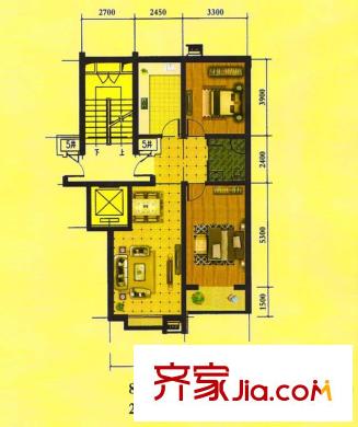 水岸明苑2號、8號B戶型 2室1廳1衛(wèi)1廚