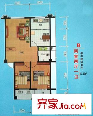 福鑫家園一期1、3#樓標(biāo)準(zhǔn)層B戶型 2室2廳1衛(wèi)1廚