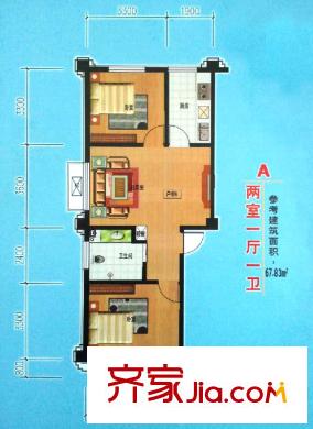 福鑫家園一期1、3#樓標(biāo)準(zhǔn)層A戶型 2室1廳1衛(wèi)1廚