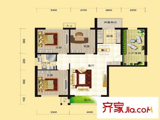 世紀(jì)學(xué)庭201、202、203號(hào)樓標(biāo)準(zhǔn)層E4戶(hù)型  3室2廳1衛(wèi)1廚