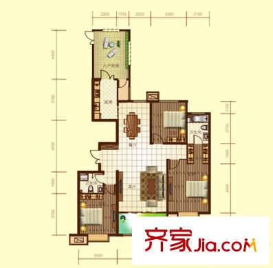 世紀(jì)龍庭二期D112#U1戶型 3室2廳2衛(wèi)1廚