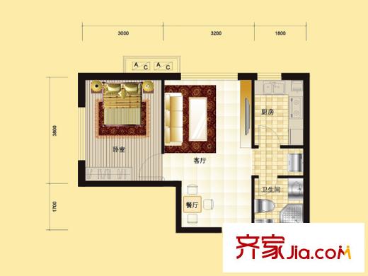 世紀(jì)學(xué)庭204#、205#、206#D1戶(hù)型 1室2廳1衛(wèi)1廚
