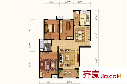 鳳凰湖畔6號(hào)樓標(biāo)準(zhǔn)層C3戶型 3室2廳1衛(wèi)1廚