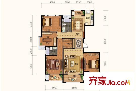 鳳凰湖畔4號(hào)樓標(biāo)準(zhǔn)層A1戶型 4室2廳2衛(wèi)1廚