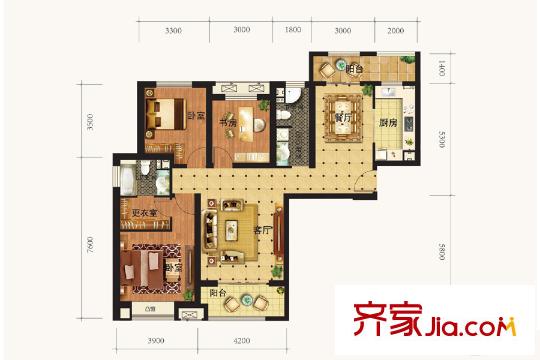 鳳凰湖畔8號(hào)樓標(biāo)準(zhǔn)層E1戶型 3室2廳2衛(wèi)1廚