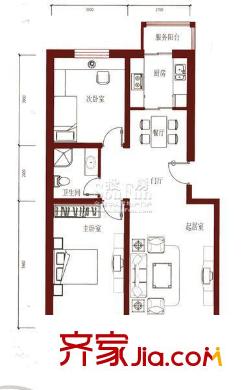 鴻福嘉苑107號樓B3戶型圖 2室2廳1衛(wèi)1廚