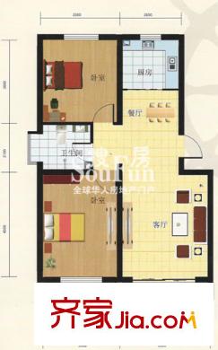 馨港酈景4號樓A戶型 2室2廳1衛(wèi)1廚