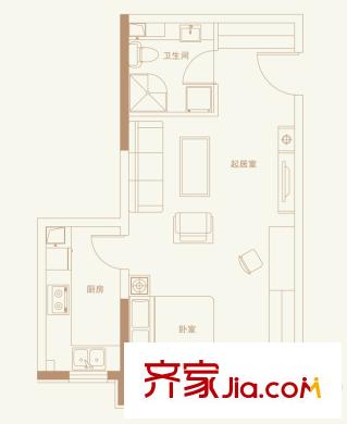 新天地鷺港1602#樓標(biāo)準(zhǔn)層e戶型 1室1廳1衛(wèi)1廚