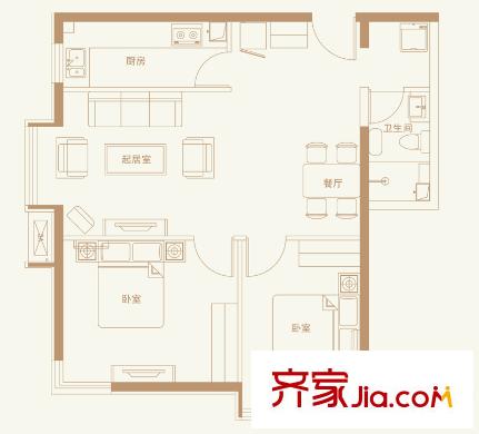 新天地鷺港1601#樓標(biāo)準(zhǔn)層d戶型 2室2廳1衛(wèi)1廚