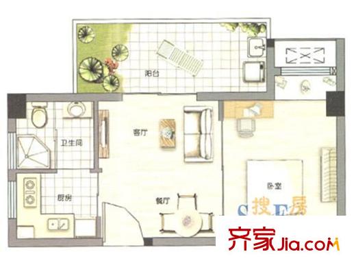 鼓樓里戶型圖D戶型 1室1廳1衛(wèi)1廚