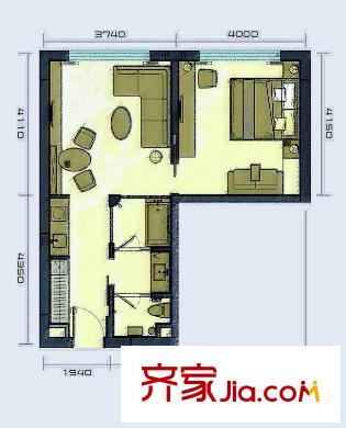時代星城A座、B座標(biāo)準(zhǔn)層E戶型 1室1廳1衛(wèi)1廚