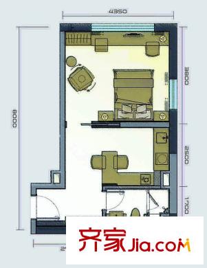 時代星城A座、B座標(biāo)準(zhǔn)層A戶型 1室1廳1衛(wèi)1廚