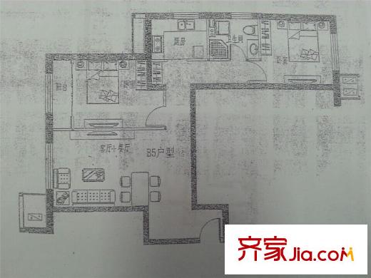 嘉美廣場(chǎng)4#樓B5戶型 2室2廳1衛(wèi)1廚