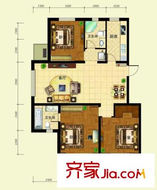 天景美地3#C戶型 3室2廳1衛(wèi)1廚