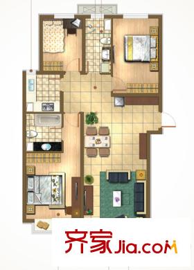 新天地美域1503#樓標(biāo)準(zhǔn)層J-2戶(hù)型 3室2廳2衛(wèi)1廚