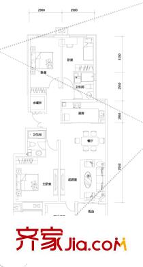 新天地美域1408/1409/1412/1413#樓標(biāo)準(zhǔn)層A1戶(hù)型 3室2廳2衛(wèi)1廚