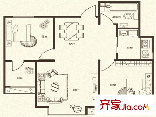 中環(huán)廣場3#樓標(biāo)準(zhǔn)層E戶型 2室2廳1衛(wèi)1廚