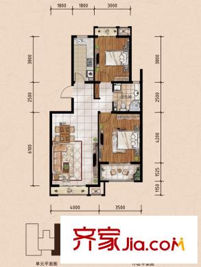 藍(lán)海國際一期101#-106#B戶型 2室1廳1衛(wèi)1廚