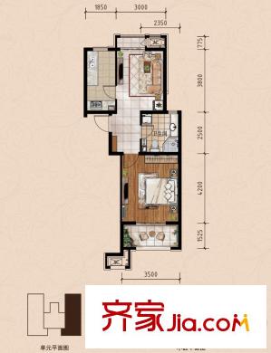 藍(lán)海國際一期101#-106#B’戶型 1室1廳1衛(wèi)1廚