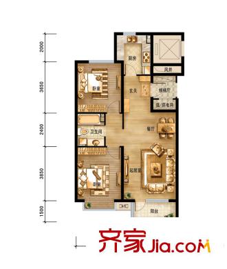 平方米陽新城210#樓標(biāo)準(zhǔn)層D1戶型 2室2廳1衛(wèi)1廚