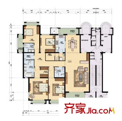 星遠(yuǎn)壹號(hào)公館3#4#A3戶型 4室2廳3衛(wèi)1廚