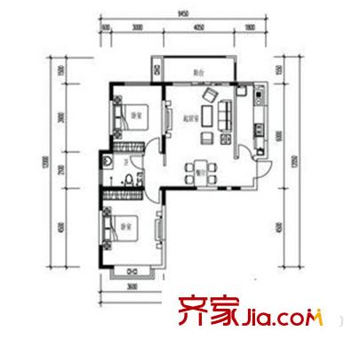 北京公館3#4#樓C1戶型 2室2廳1衛(wèi)1廚