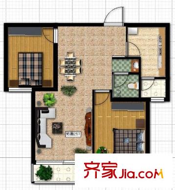 北京公館3#4#樓E2戶型 2室2廳1衛(wèi)1廚