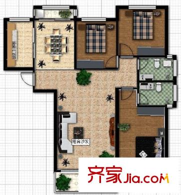 北京公館3#4#樓E1戶型 3室2廳2衛(wèi)1廚