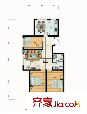 萬(wàn)都國(guó)際4#樓標(biāo)準(zhǔn)層D戶型 3室2廳1衛(wèi)1廚